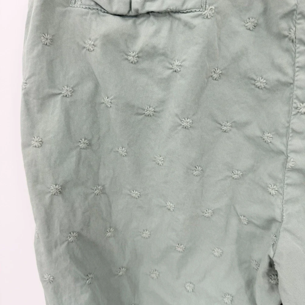 Sundance Pants Sz P8 Light Green Embroidered Floral Tone on Tone Cotton Chino